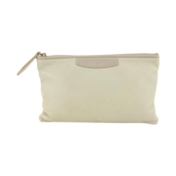 Burberry Ivory Check Embossed Toiletry Cosmetic Pouch 1220b46 - Picture 1 of 12